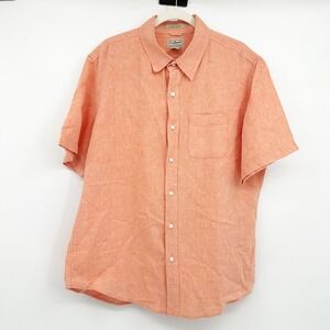 L.L. Bean Mens Beachy Vacation 100% Linen Short Sleeve Button Down Shirt Size L